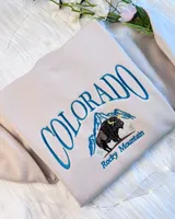 Colorado Mountain Embroidered Sweatshirt | Colorado Bison Embroidered Hoodie | Embroidered Colorado Sweatshirt | Crew Neck Sweatshirt