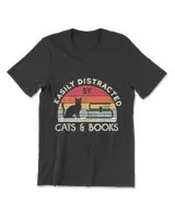 Easily Distracted By Cats And Books Vintage Retro T-Shirt