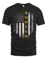 Vintage Roofer With American Flag For Roofing Cool Gift T-Shirt