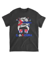 Messy Hair Woman Bun SOS Cuba Flag Free Cuba