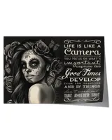 day of the dead sugar skull life is like a camera  home decor wall horizontal poster ideal gift