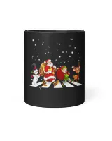 Snowman Santa Elf And Reindeer Black Mug 11oz