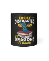 Easily Distracted By Dragons And Books Funny Book Dragon