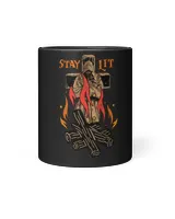 Stay Lit Tee With Burning Wizard on cross medieval halloween