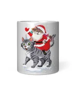 Santa Claus Riding A Cat Christmas Black Mug 11oz