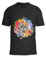 Floral Grey Cat and Spring Flowers Farm Kitty Garden Design