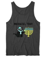 Meowzel Tov Shirt Black Cat Mazel Tov Menorah Funny Hanukkah T-Shirt