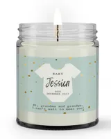 Personalized "Hi, grandma and grandpa. I can't wait to meet you!" Pregnancy Announcement Candle