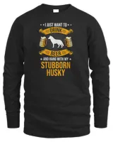 Womens Drink Beer And Hang With My Stubborn Husky Dog Lover V-Neck T-Shirt