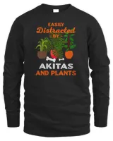 Womens Easily Distracted by Akitas and Plants Akita Inu Plant Lover V-Neck T-Shirt