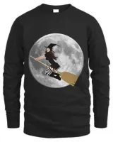 Flying Free Witch on Broom Smiling with Moon