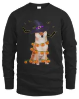 Shiba Inu Wizard Hat Tree Lights Pumpkin Funny Halloween Tee 73