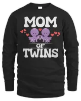 Womens Mom Of Twins Octopus New Mother Announcement V-Neck T-Shirt