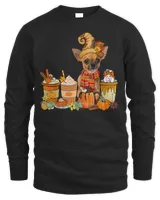 Chihuahua Wearing Hat With Coffee Cups Thanksgiving Pumpkins Sweatshirt