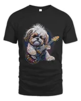 Shih Tzu dog Playing Electric Guitar Rock 1