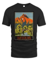 Switzerland Travel Poster Mountains Alps Sunset Trees River