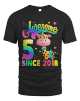 5 Year Old Awesome Since 2018 Giraffe 5th Bday Girls Teens
