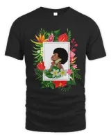 African Woman with Chameleon and Tropical Floral Design