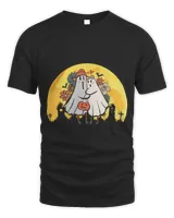 Funny Halloween Couple Under Full Moon Retro Ghost Graphic