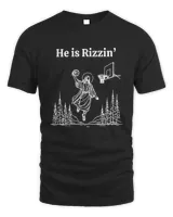 He is Risen Funny Easter Shirt of Jesus Playing Basketball, Retro Christian Faith Religious Graphic Tee, Weirdcore Clothing That Go Hard