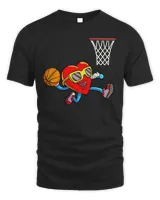 Valentines Day Kids Boys Men Heart Dunking Basketball T-Shirt