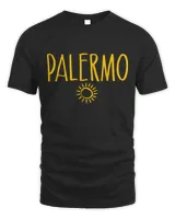 Palermo Sicily Sun Drawing Handwritten Text Amber Print T-Shirt