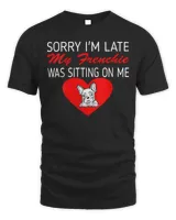 Womens Sorry Late Frenchie Sitting On Me Gift V-Neck T-Shirt