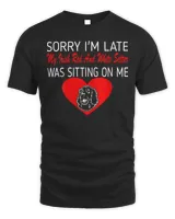 Womens Sorry Late Irish Red And White Setter Sitting On Me Gift V-Neck T-Shirt