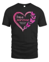 Pink Butterfly Heart I’m A Survivor Breast Cancer Awareness T-Shirt