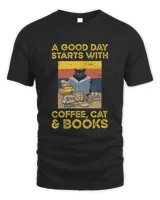 A Good Day Starts With Coffee Cat And Books Library Reader Premium T-shirt