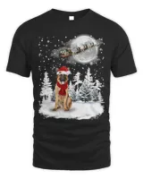 German Shepherd On Snow Christmas Moon Lighting Santa Hat4