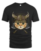 Viking Cat with Viking Helmet Mjolnir Axes 116