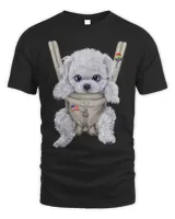 White Poodle Dog in Baby Carrier