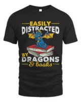 Easily Distracted By Dragons And Books Funny Book Dragon