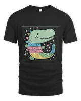 Cute cartoon alligator in green pink yellow and blue
