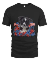 Border Collie Independent Flowers Dog American Flag