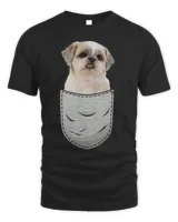 Cute Shih Tzu chrysanthemum sits in the chest pocket pocket