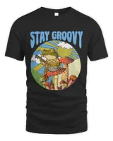 Stay Groovy Vintage 70s Mushroom Shirt Frog Playing Banjo
