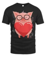 Valentines Day Shirt Cute Pink Pig With Hearts