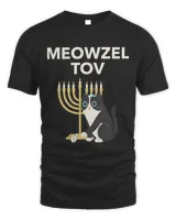 Meowzel Tov Shirt Black Cat Mazel Tov Menorah Funny Hanukkah