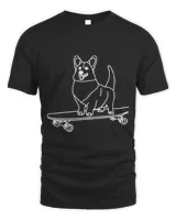 Corgi Skateboarding Outline Line Drawing Skater Corgi Dog