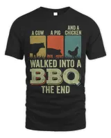 Pig BBQ Tee Shirts For Men Cow Pig Chicken Walked Into BBQ55 Piggy