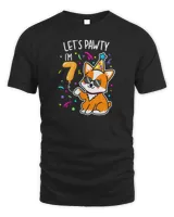 Let&39;s Pawty I&39;m 7, 7th Birthday Corgi 7 Years Old Birthday T-Shirt