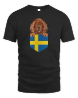 Womens Sweden Flag Tibetan Mastiff Dog In Pocket V-Neck T-Shirt