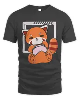 Gaming Red Panda Playing Video Game Lover Cute Chibi Anime