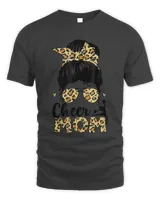 Cheer Mom Leopard Messy Hair Bun Mothers Day129  T-Shirt