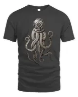 Retro SCUBA Diver Weird Octopus Design, Octopus Helmet T-Shirt