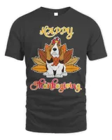 Turkey Pilgrim Riding BASSET HOUND Happy Thanksgiving Shirt