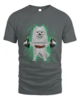 White Pomeranian Dog Weightlifting in Cyber Fitness Gym
