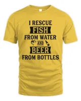 I Rescue Fish And Beer, Mens Beer Fishing Shirt, Humor Angling Shirt, Punny Gag Meme Fisherman Loose Fit Tee, Joke Fishing Gifts